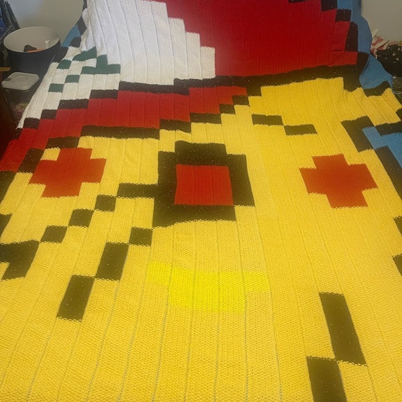 Hand knitted by me. POKEMON KNITTED COTTON BLANKET